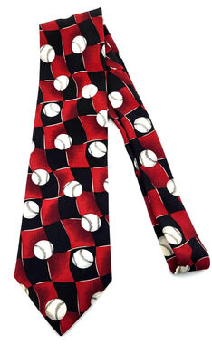 Baseball Themed Men’s Tie American Sports Red White Black 57" Polyester